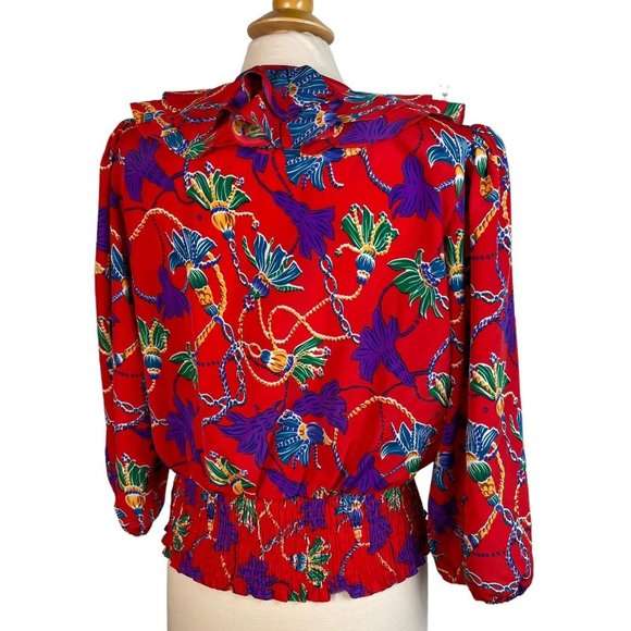 Vintage 80s Susan Tudor Women's red Ruffled Crop puff sleeve size M - Picture 5 of 12